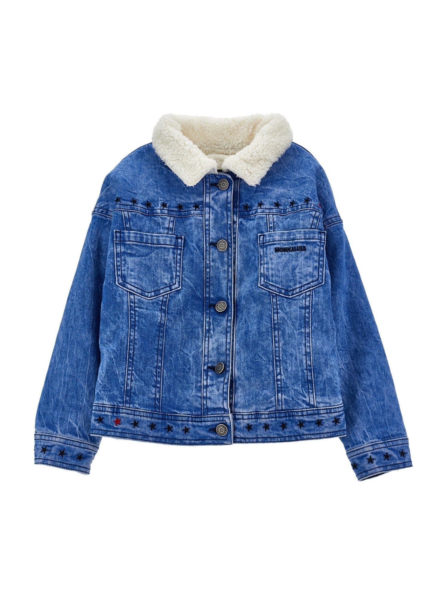 Girls | Embroidered Denim Jacket With Plush | Indigo Denim