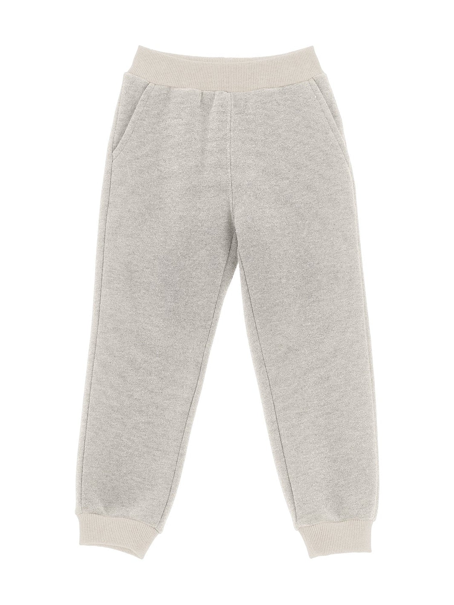 Girls | Glitter Fleece Joggers With Bow | Ecru/Silver