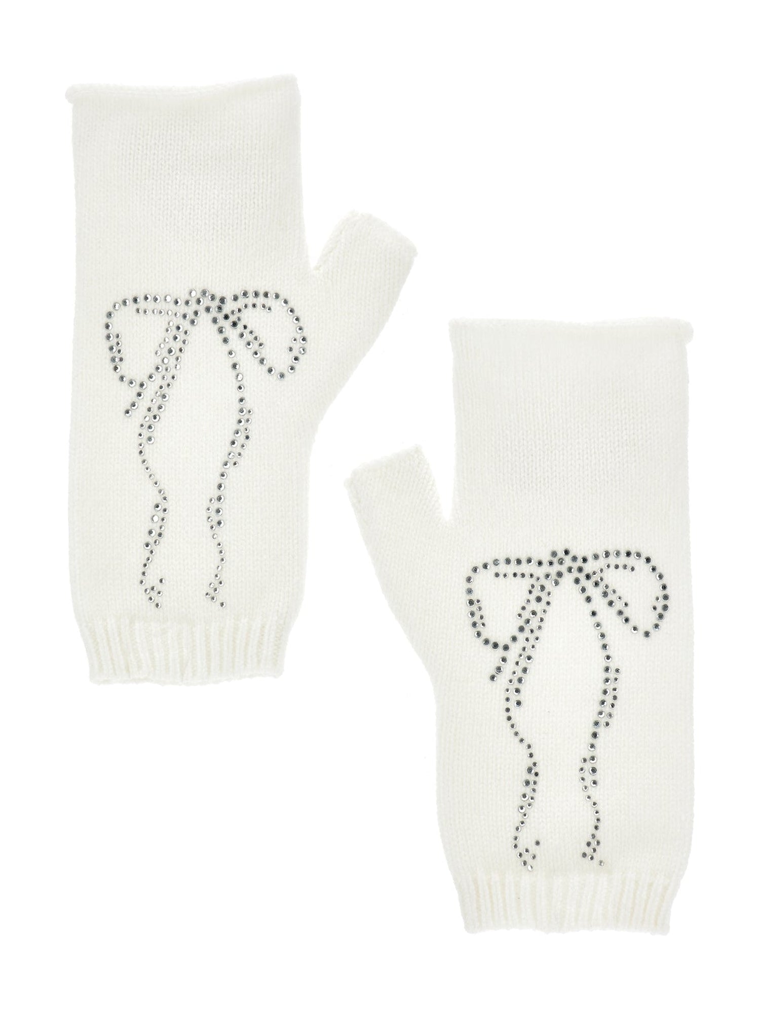 Girls | Knitted Arm Warmers With Rhinestones | Cream