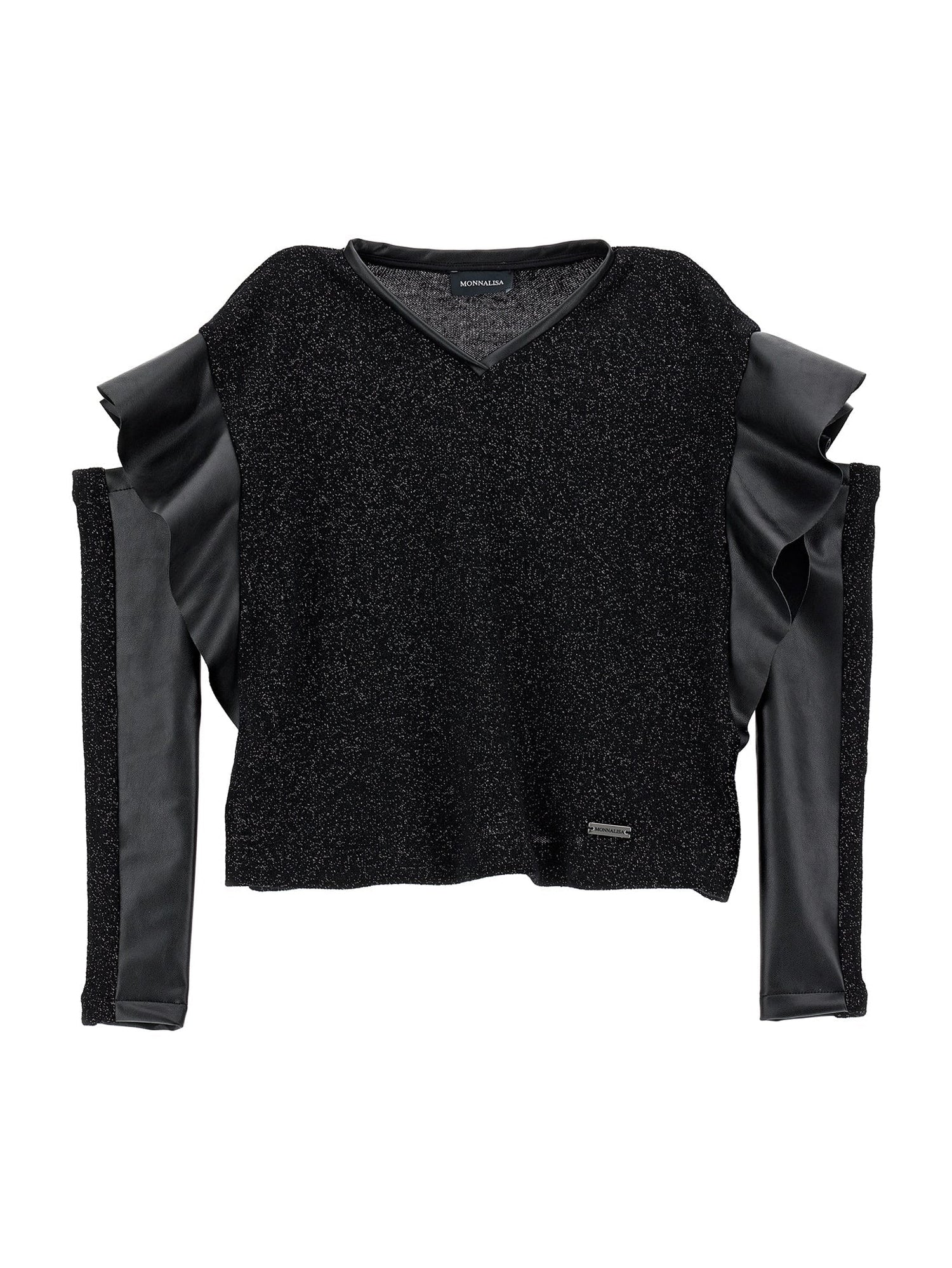 Girls | Lurex Blouse With Sleeves | Black/Silver