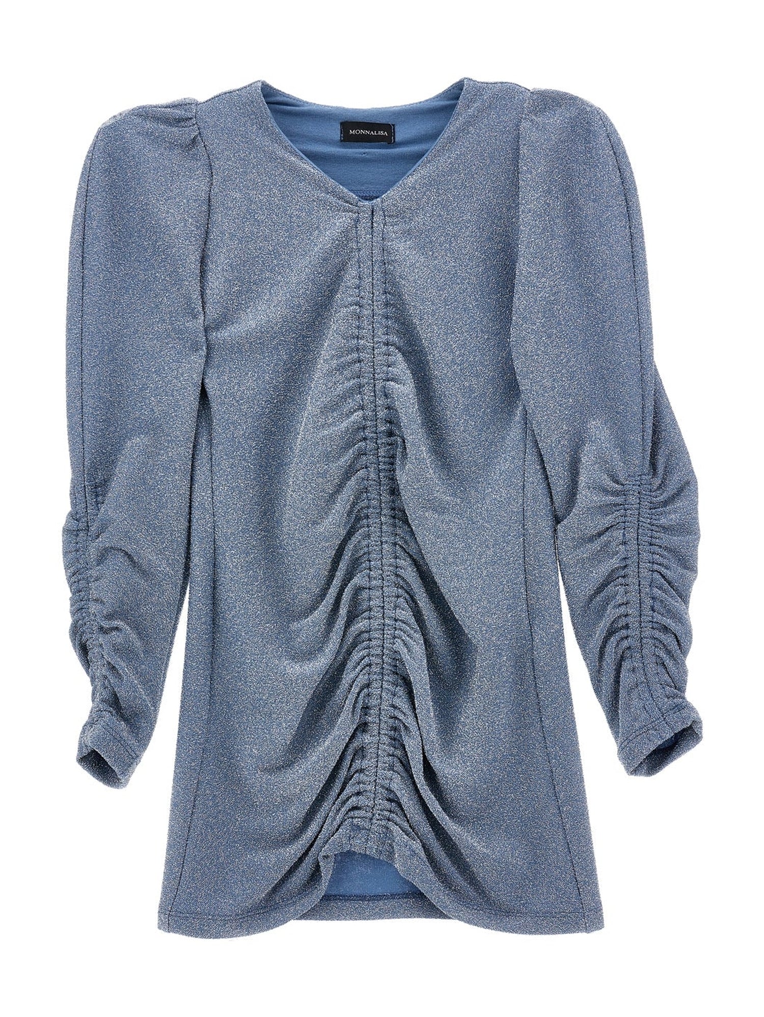 Girls | Lurex Knit Dress | Powder Blue/Silver