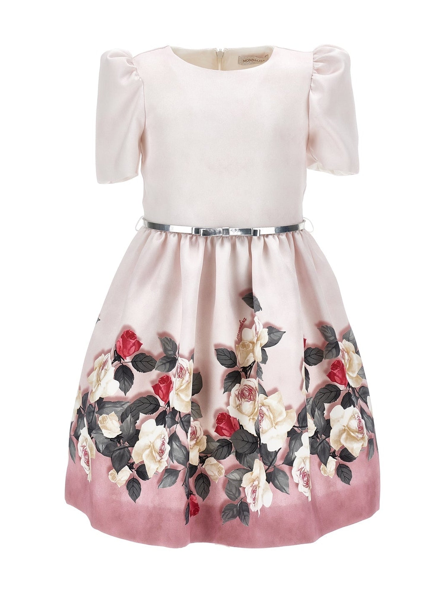 Girls | Mikado Dress With Rose Print | Blush Rose