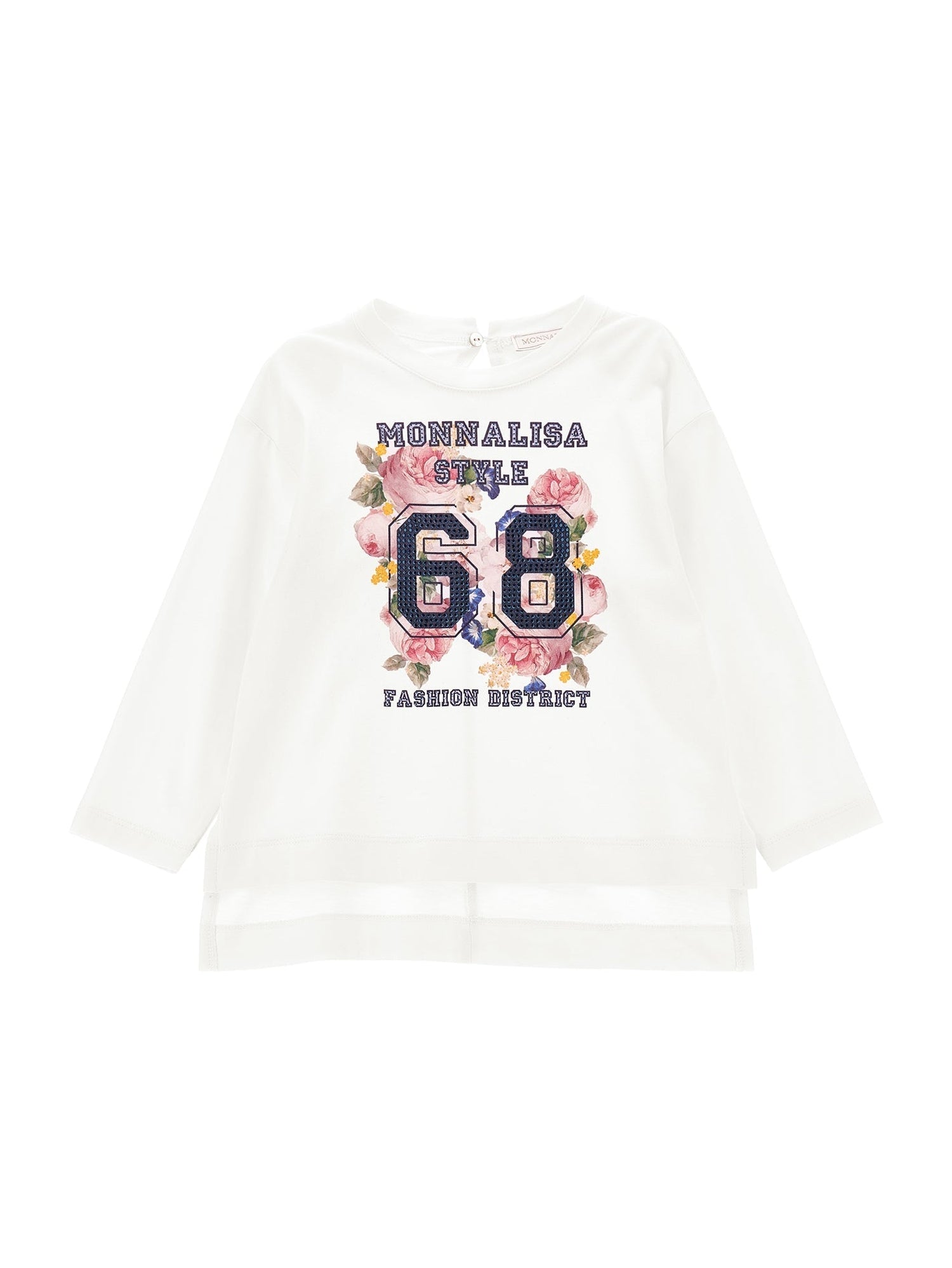 Girls | Rhinestone Cotton Maxi T-Shirt With Slits | Cream