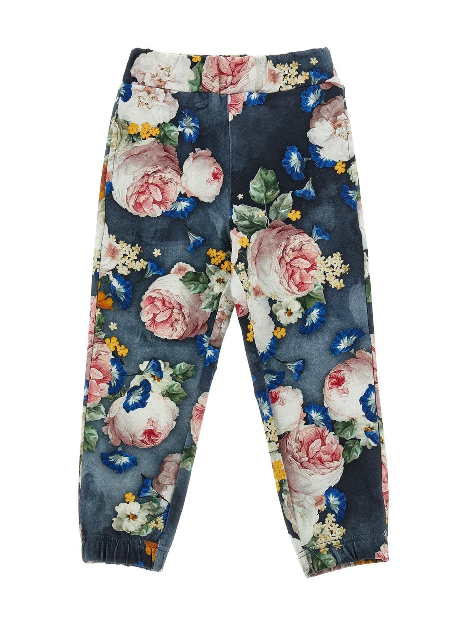 Girls | Rose Print Fleece Joggers | Blue/Multicolor