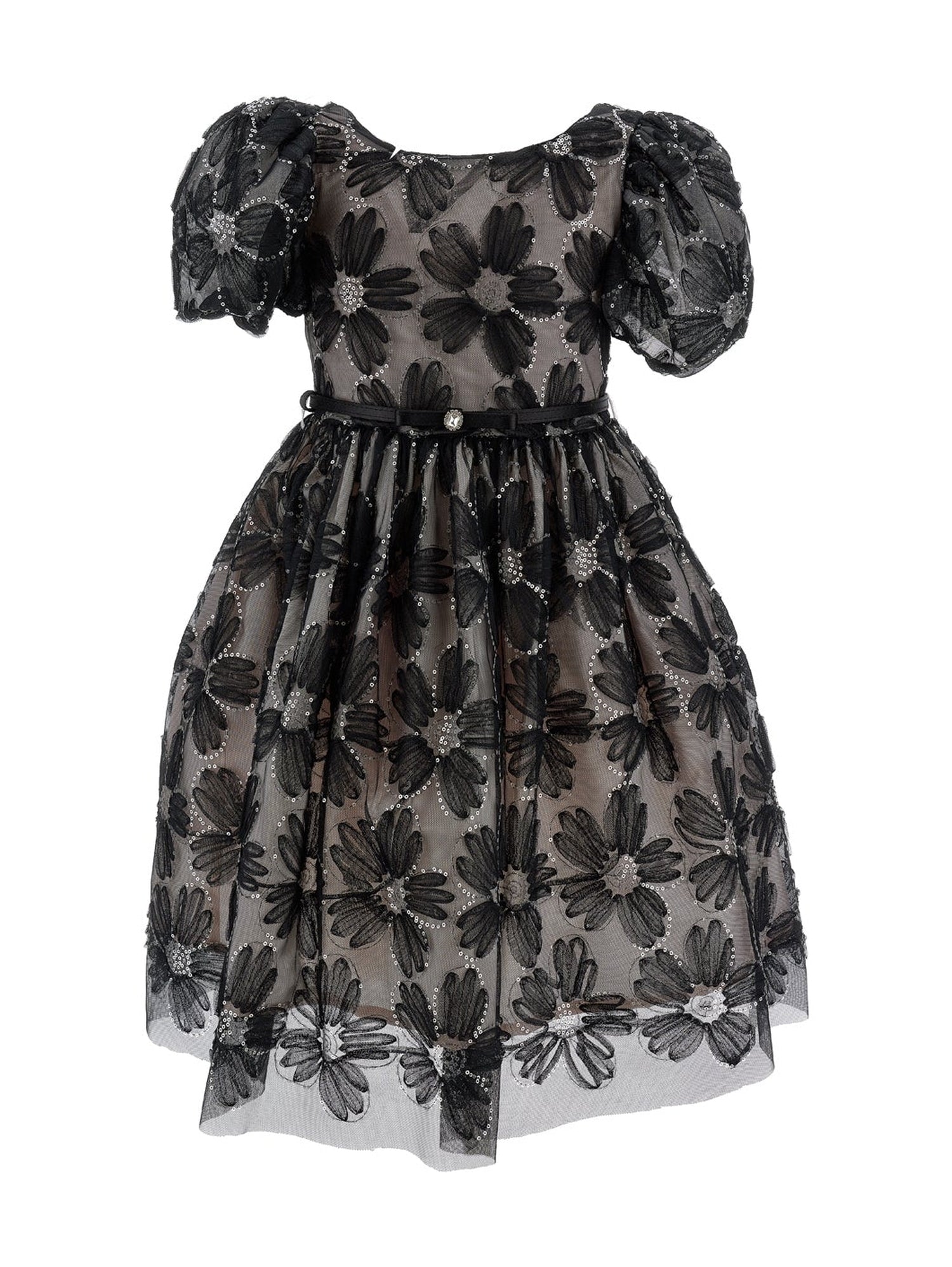 Girls | Tulle Dress With Sequin Embroidery | Black