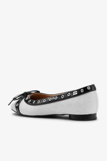 Glitter Eyelet Bow Ballerinas | Silver