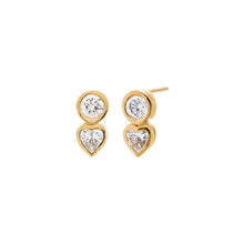 14K Yellow Gold Plated Lab Grown Diamond Solitaire X Heart Bezel Stud Earring 14K - Adina's Jewels