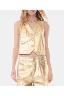 Gold Foil Denim Vest | Egret