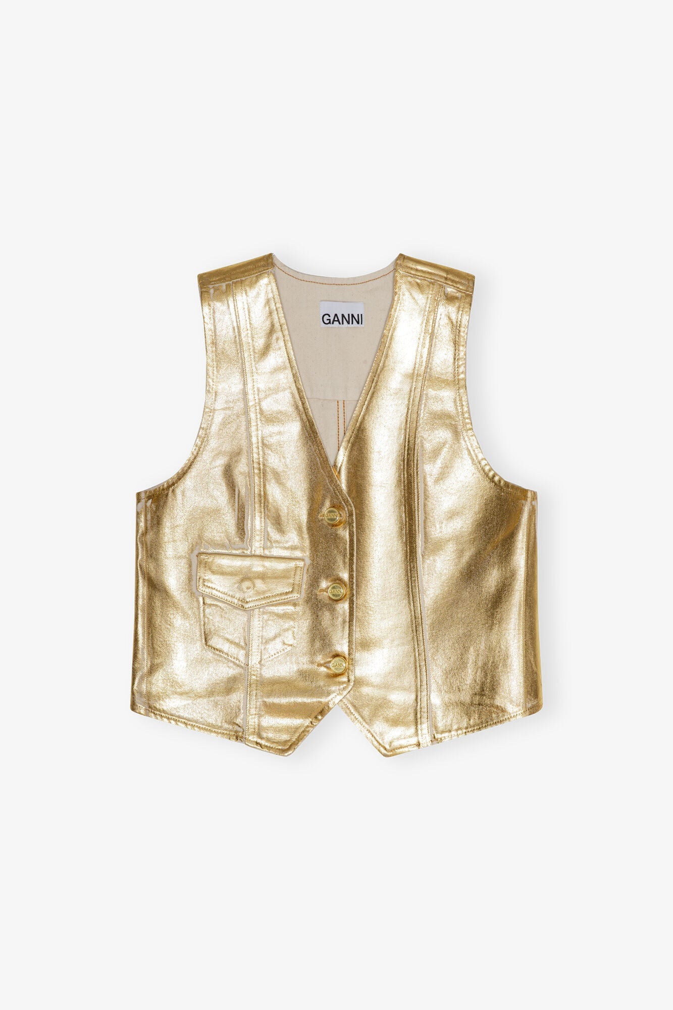 Gold Foil Denim Vest | Egret