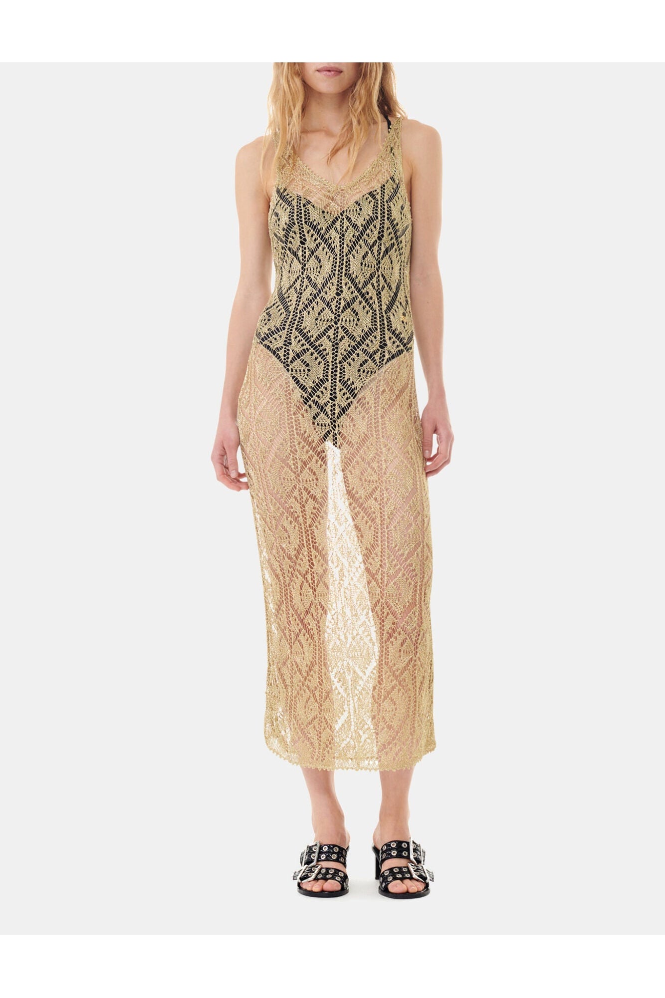Gold Metallic Strap Dress | Golden