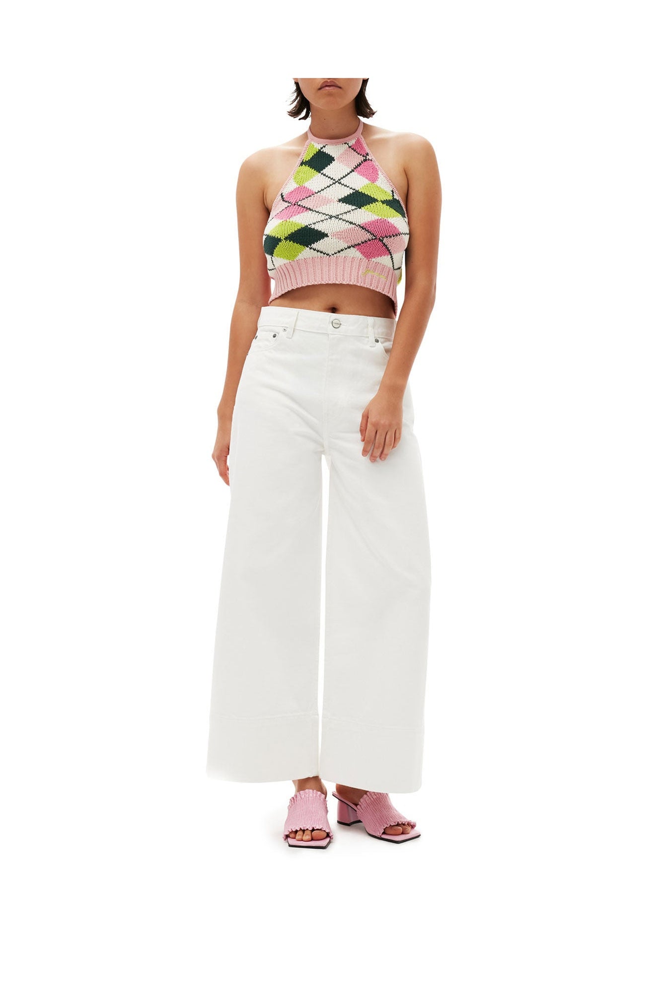Graphic Cotton Halterneck Top | Multicolour