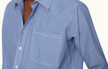 Grasmoor Stripe Relaxed Fit Classic Collar Washed Cotton Shirt Woven | Blueberry/White Stripe