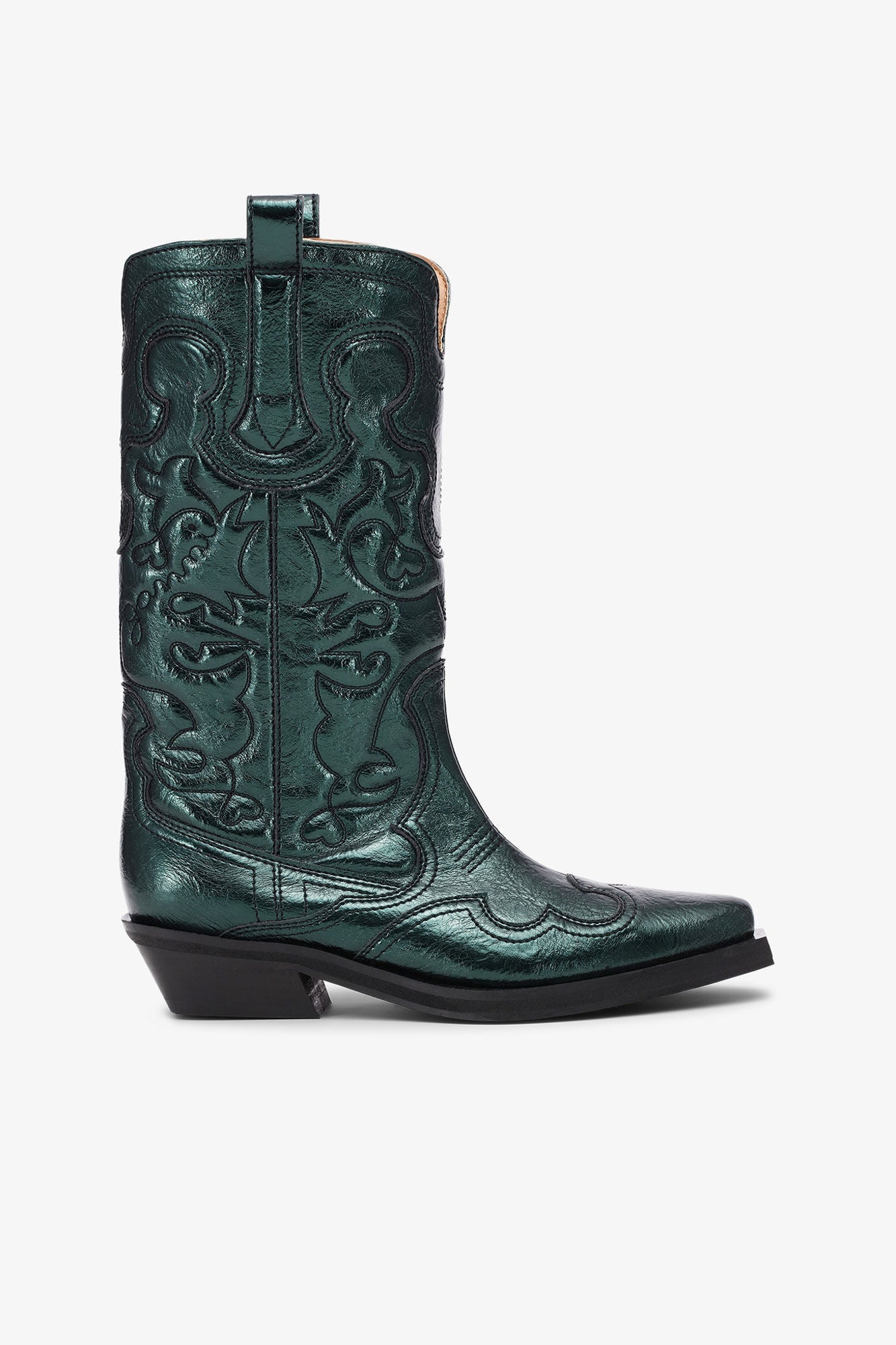 Green Metallic Mid Shaft Embroidered Western Boots | Climbing Ivy