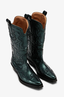 Green Metallic Mid Shaft Embroidered Western Boots | Climbing Ivy