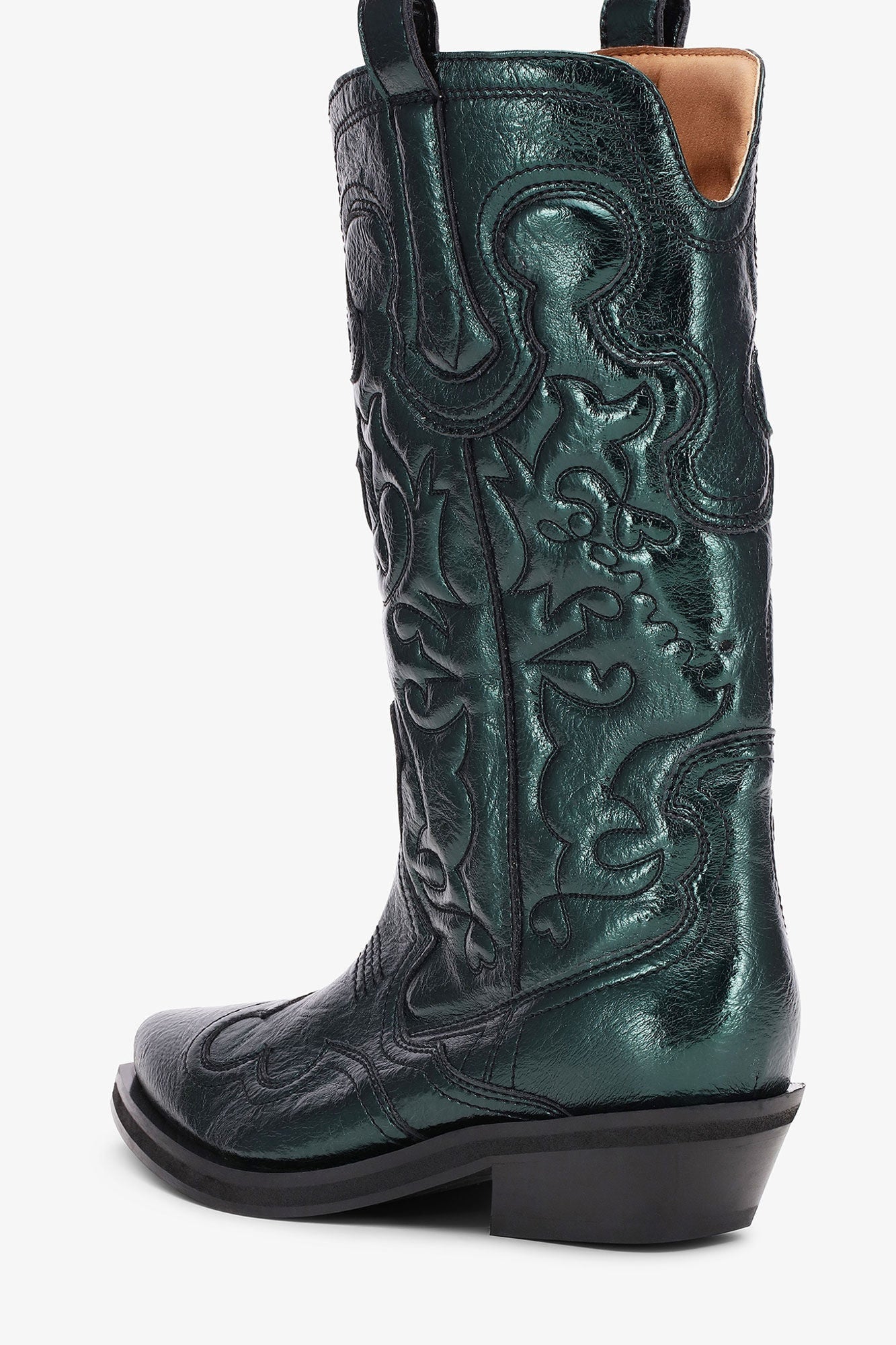 Green Metallic Mid Shaft Embroidered Western Boots | Climbing Ivy