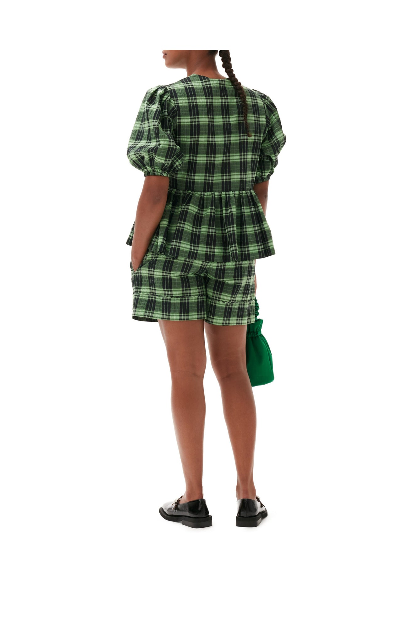 Green Seersucker Check Wrap Blouse | Peapod