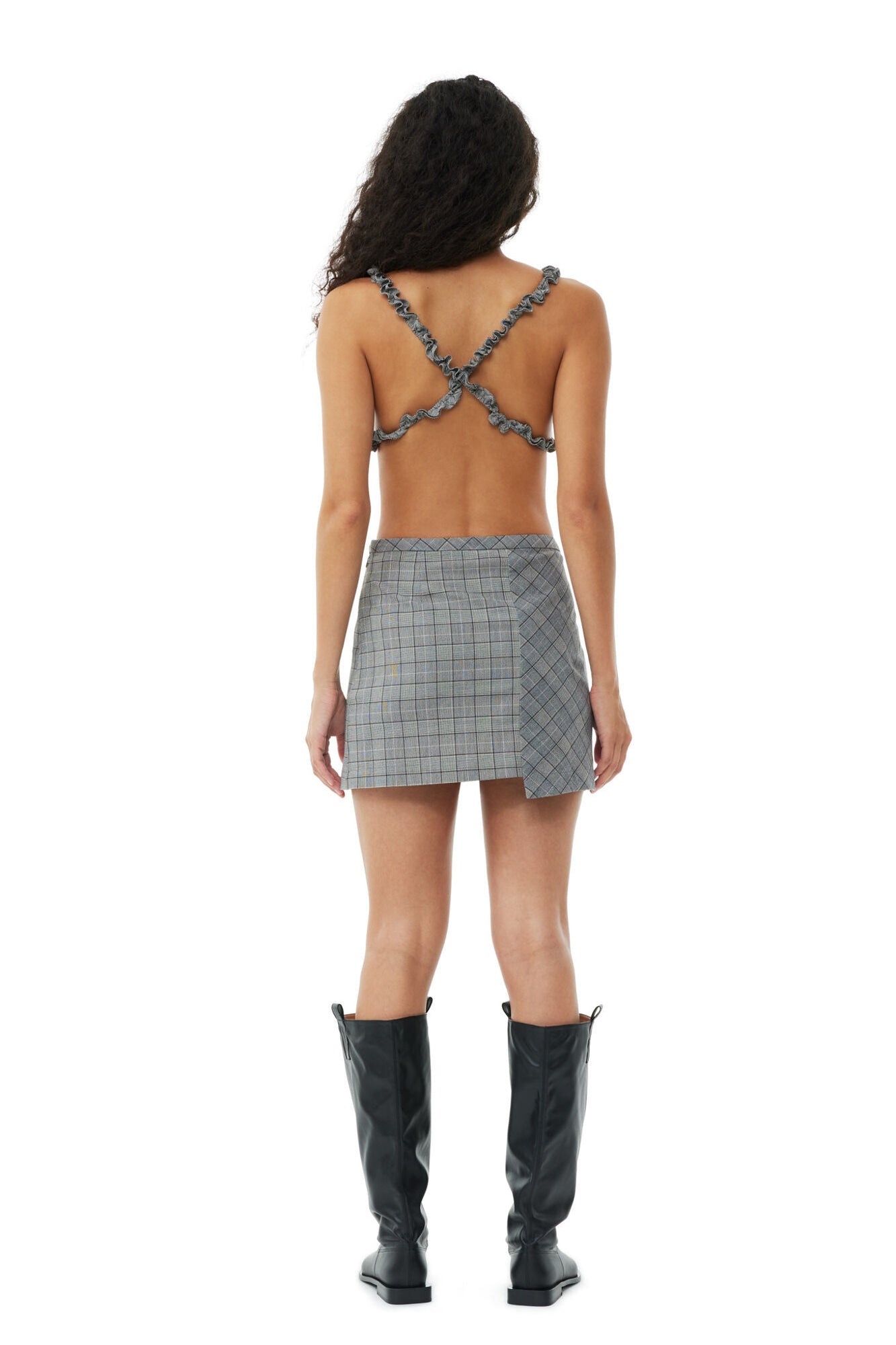 Grey Checkered Mix Ruched Top | Frost Gray