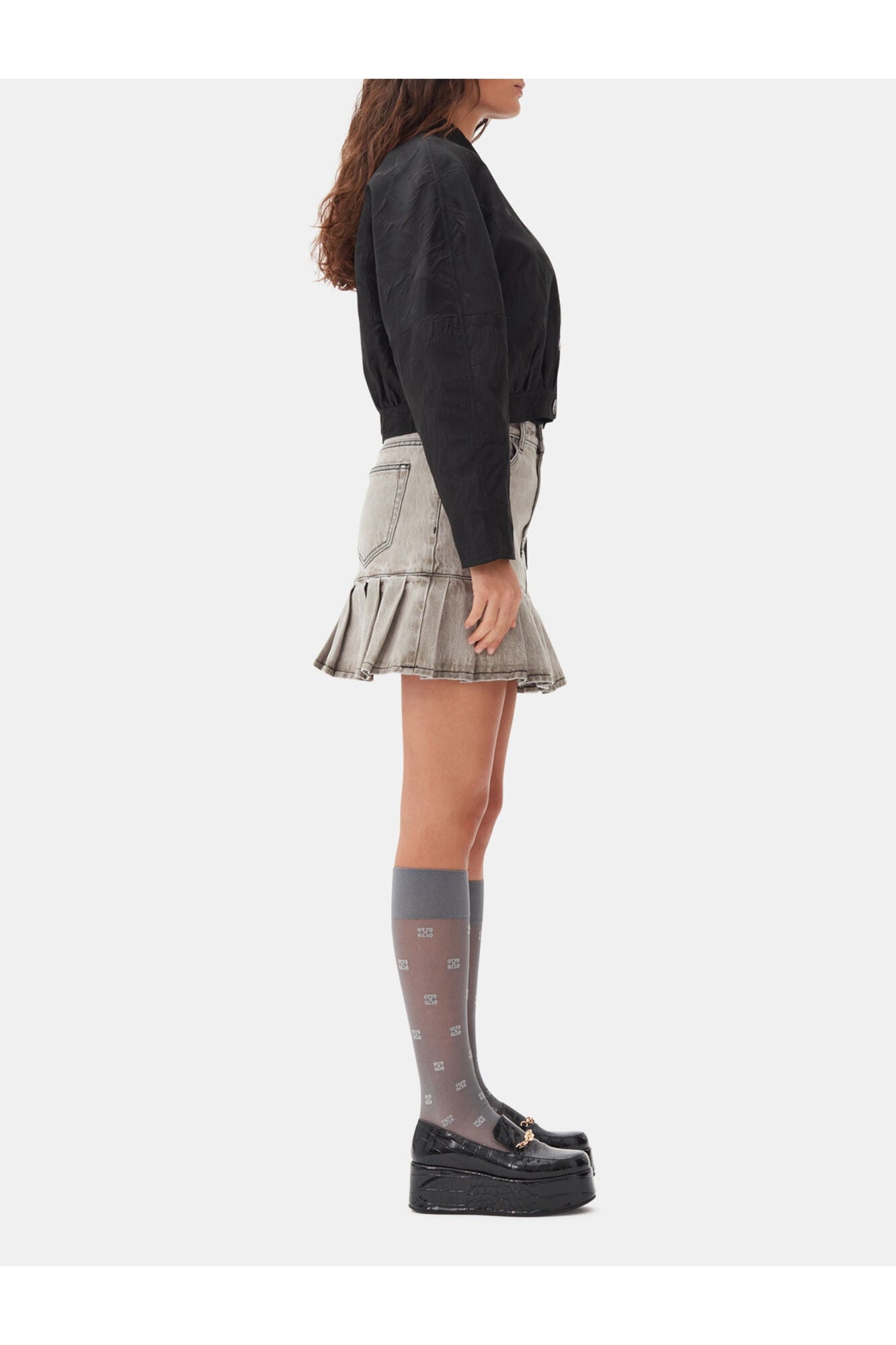 Grey Future Denim Pleated Mini Skirt | Gray Quill