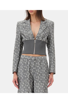 Grey Jacquard Cropped Blazer | Smoked Pearl