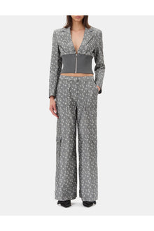 Grey Jacquard Cropped Blazer | Smoked Pearl