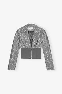 Grey Jacquard Cropped Blazer | Smoked Pearl
