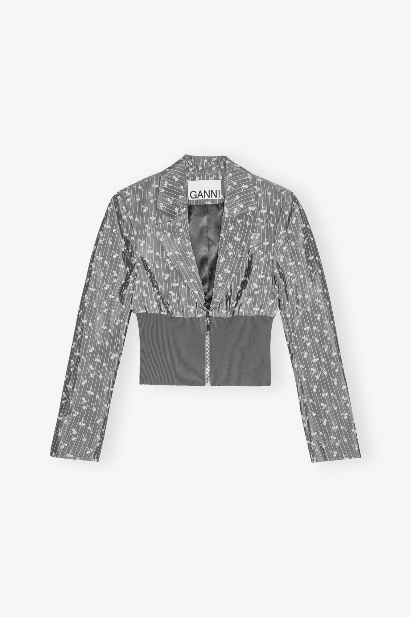 Grey Jacquard Cropped Blazer | Smoked Pearl