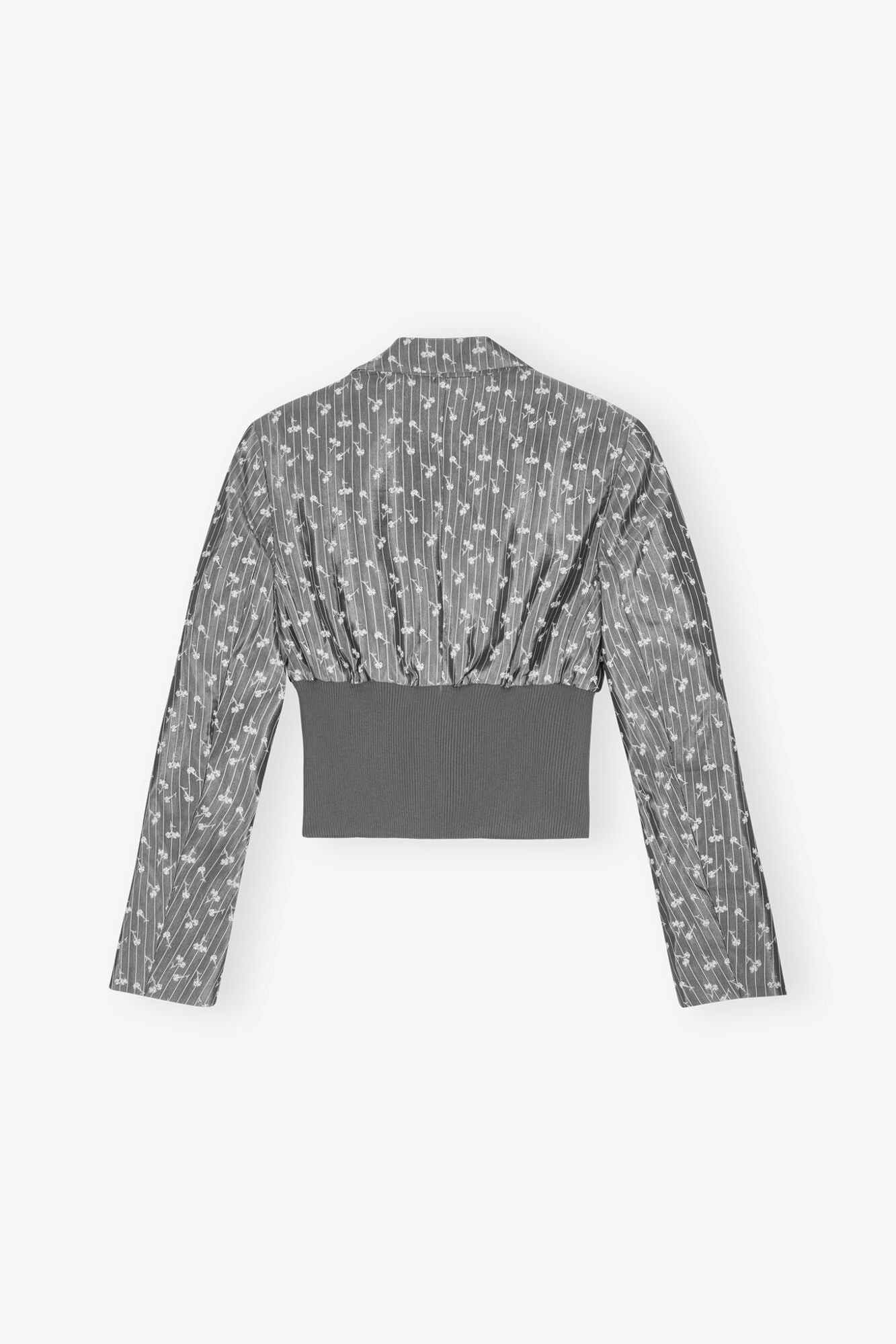 Grey Jacquard Cropped Blazer | Smoked Pearl