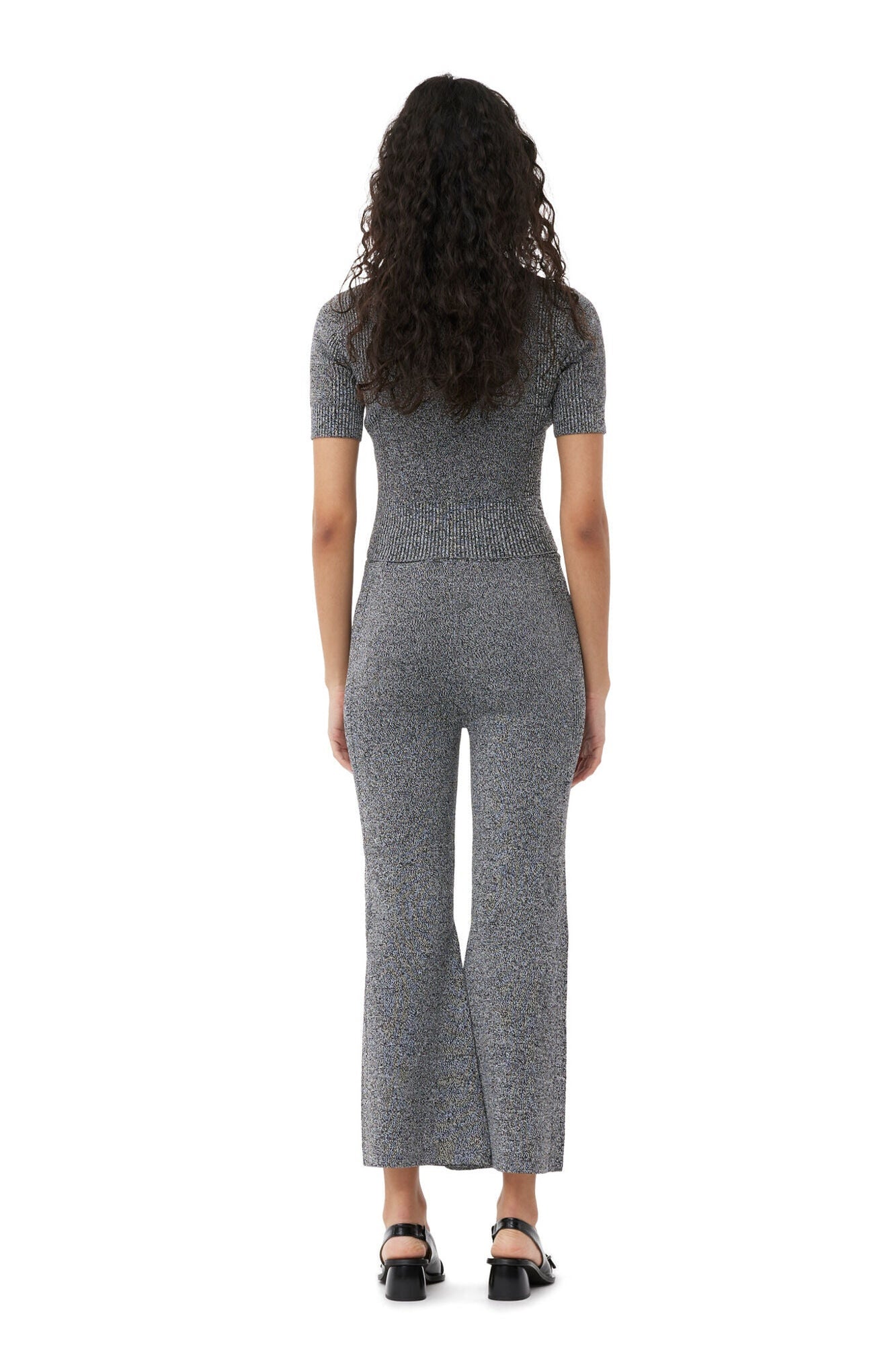 Grey Melange Rib Cropped Trousers | Black