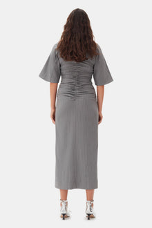 Grey Striped Suiting V neck Fitted Dress | Mirage Gray