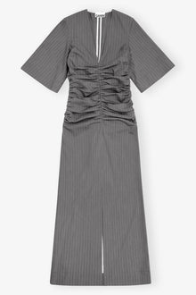 Grey Striped Suiting V neck Fitted Dress | Mirage Gray