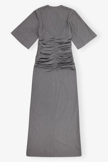 Grey Striped Suiting V neck Fitted Dress | Mirage Gray