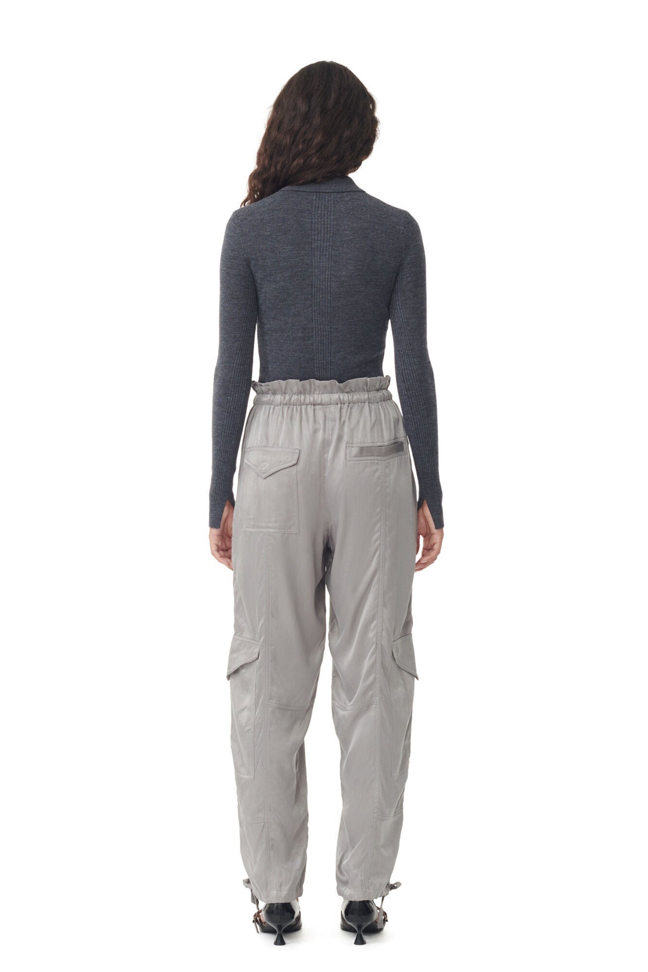 Grey Washed Satin Trousers | Frost Gray