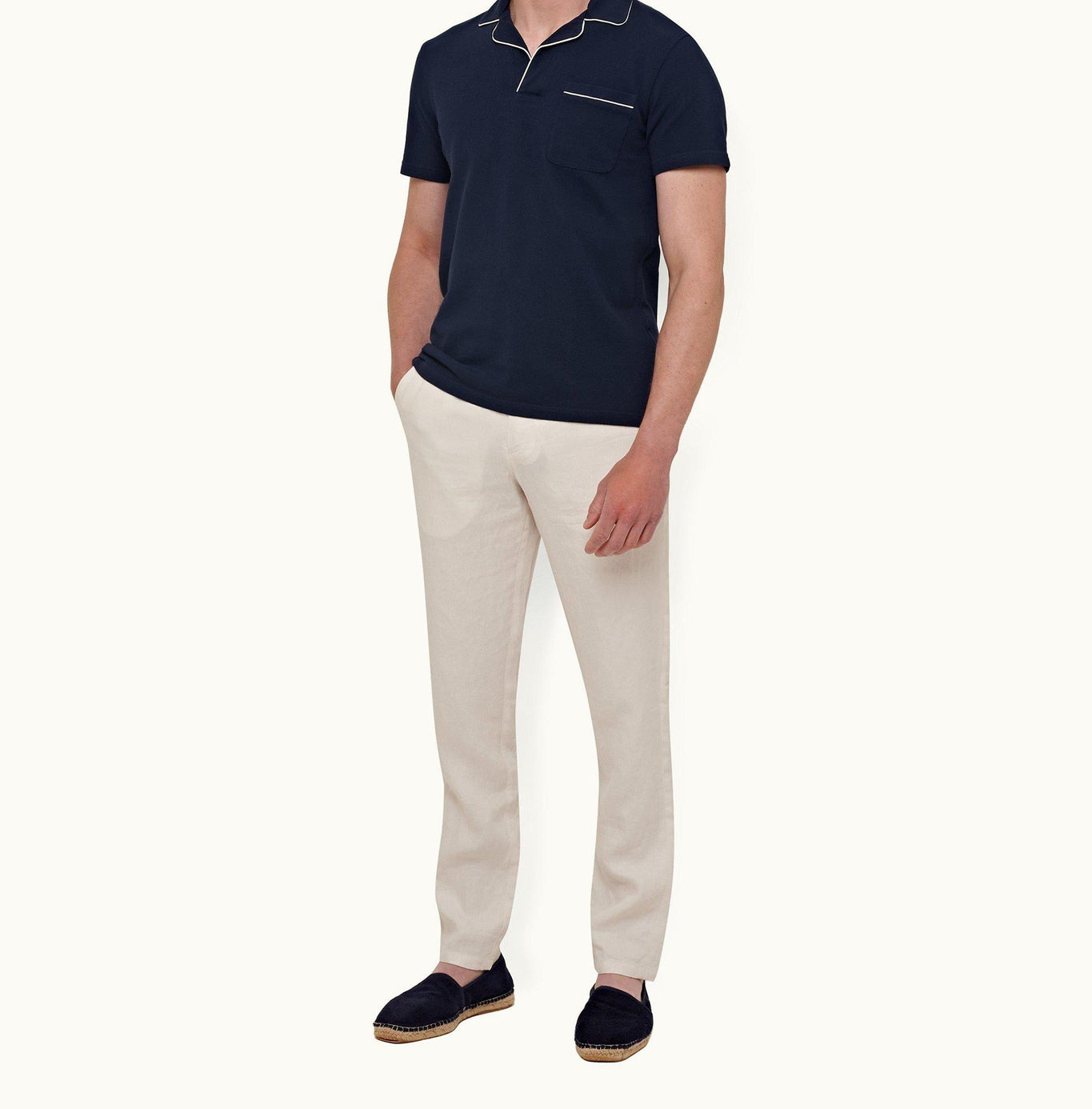 Griffon Linen Tailored Fit Linen Trousers | White Sand