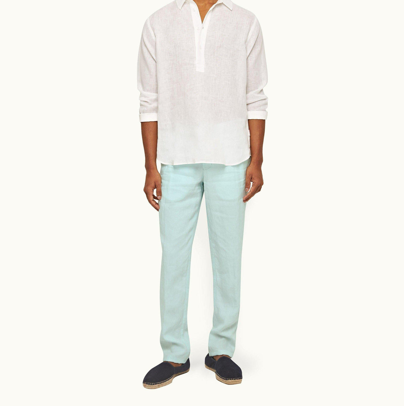 Griffon Linen Tailored Fit Washed Linen Trousers | Clear Sky