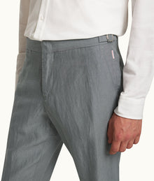 Griffon Linen Tailored Fit Washed Linen Trousers | Granite