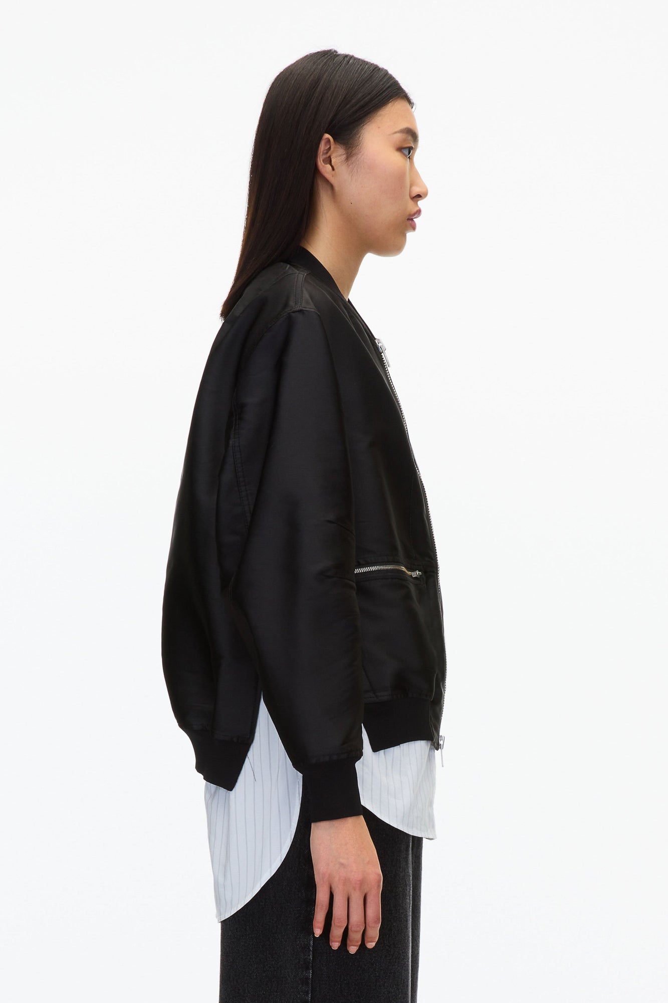 Layered Bomber Jacket with Shirt | Black