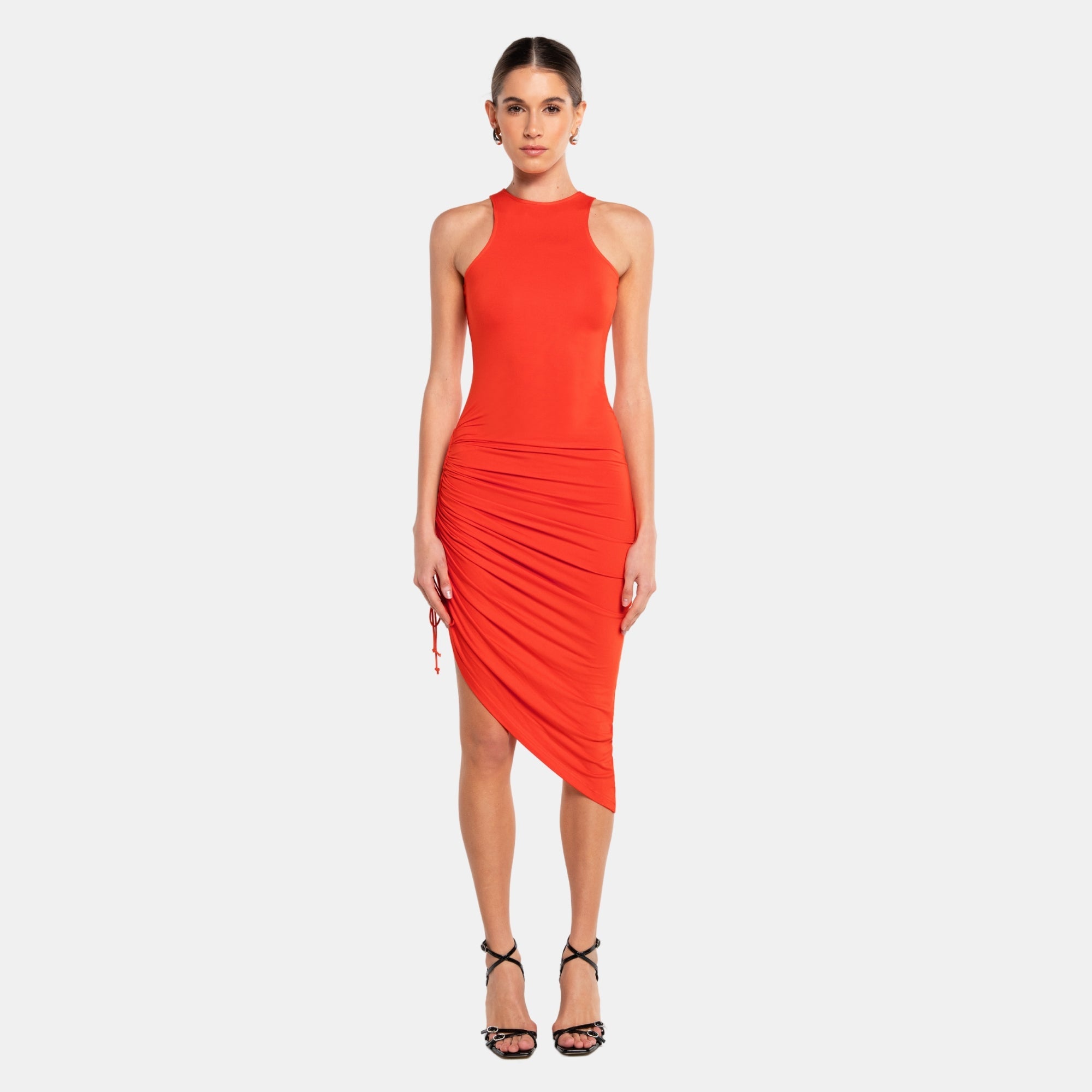 OW Collection Halterneck Ruched Dress | OW Red