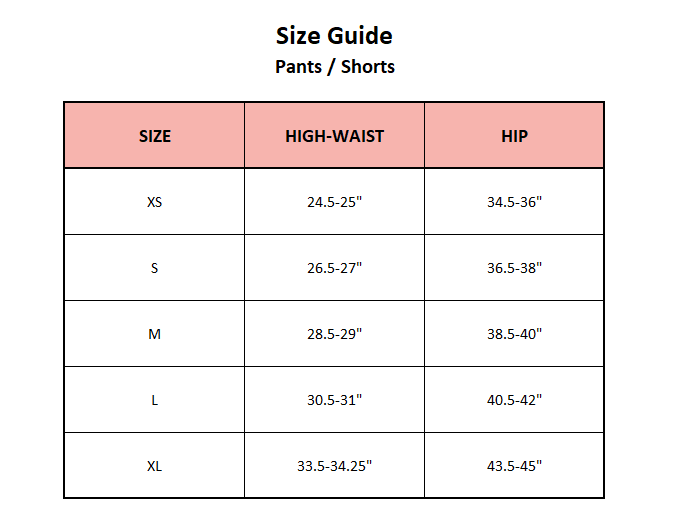 Product size guide