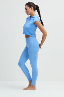 Women | Raw Edge Crop Short Sleeve Fleece Hoodie | Cornflower