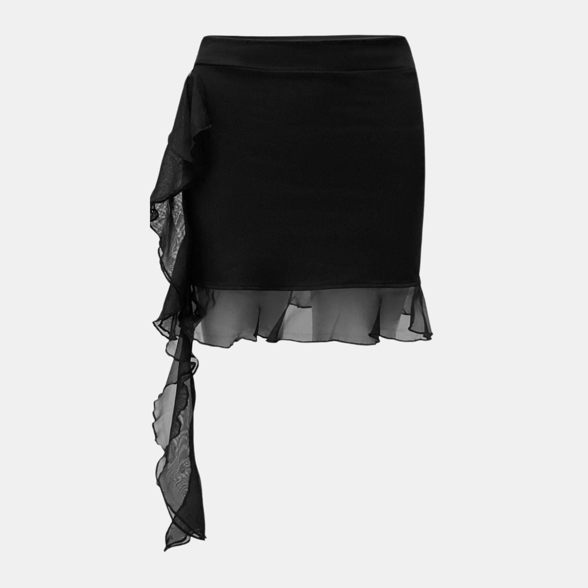 OW Collection Harper Asymmetric Skirt | Black Caviar