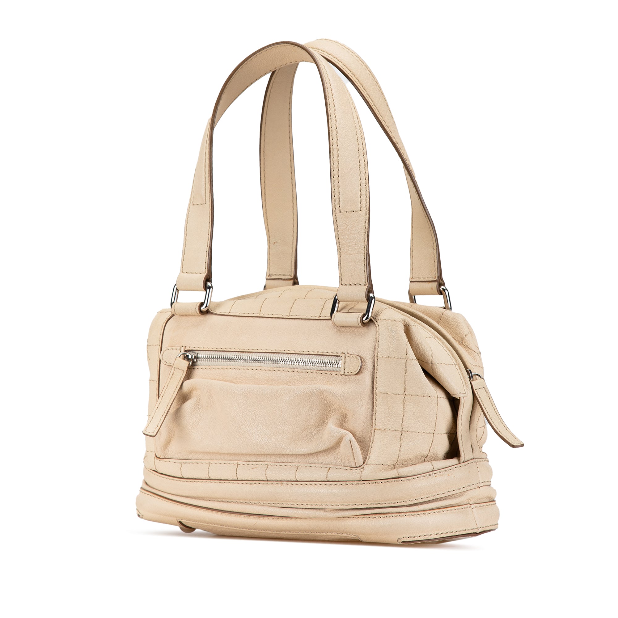 Chanel | Pre-Owned Goatskin Square Stitch Essential Bowler | Brown/Light Beige