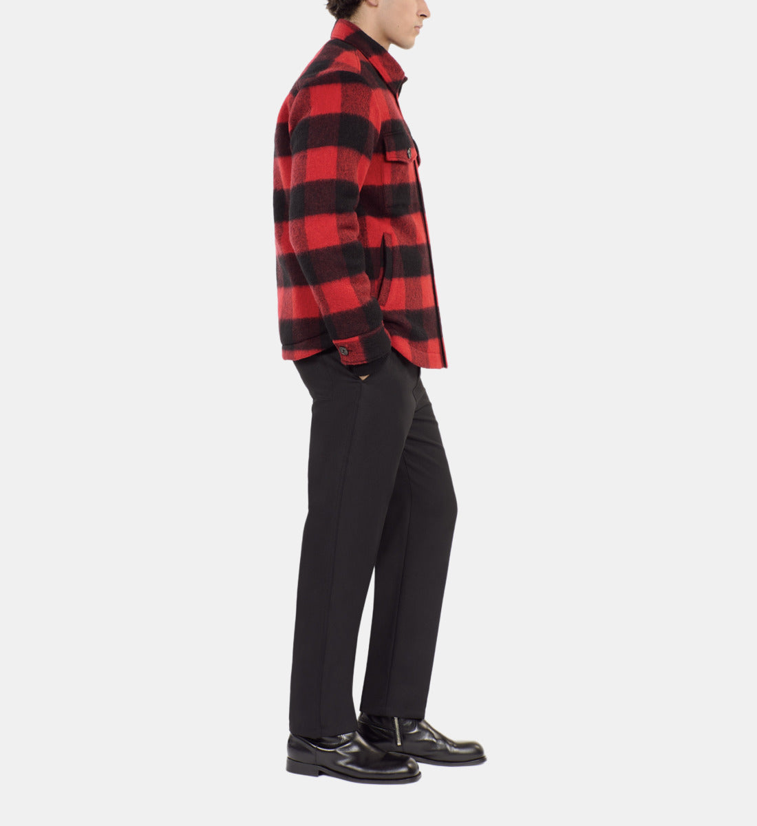 Overshirt-Style Checked Jacket | Men | Red x Black