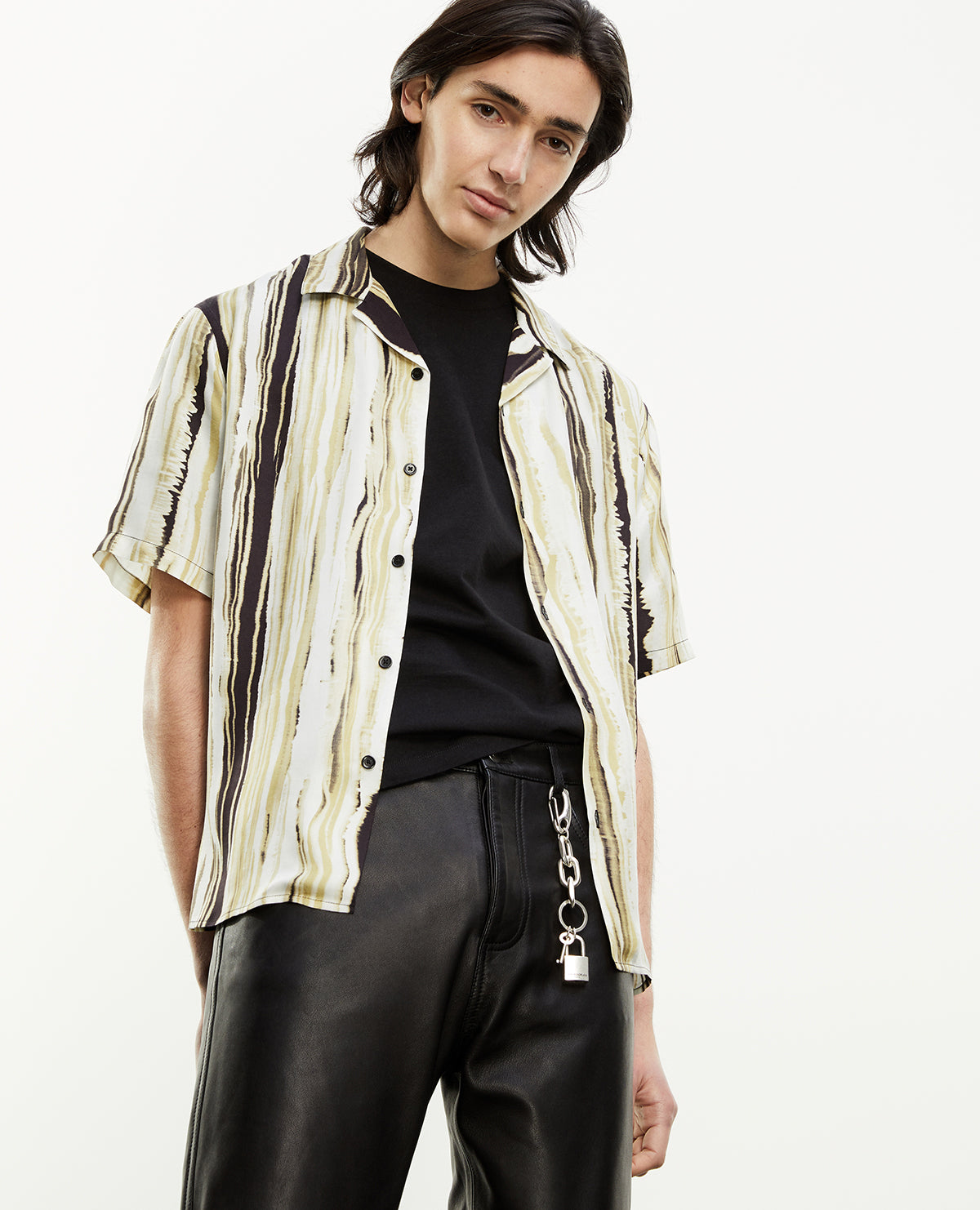 Hawaiian-Collar Shirt | Men | Black x Yellow x White