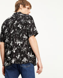 Flowing Floral Shirt With Short Sleeves | Men | Black x White