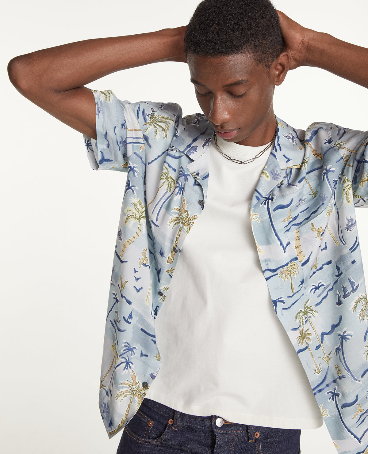 Flowing Shirt With Hawaiian Print | Men | Blue