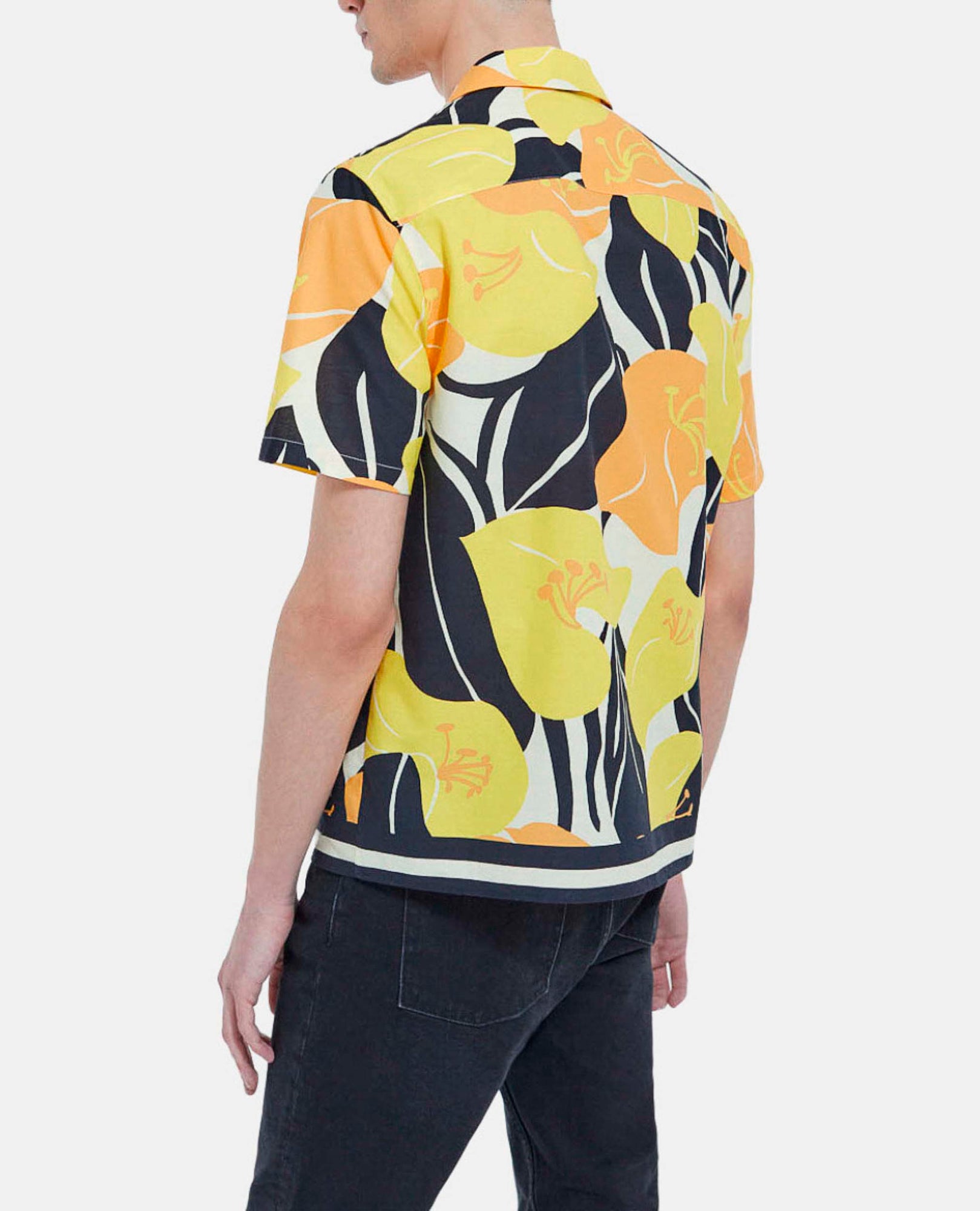 Cotton Shirt With Hibiscus Print | Men | Yellow Black