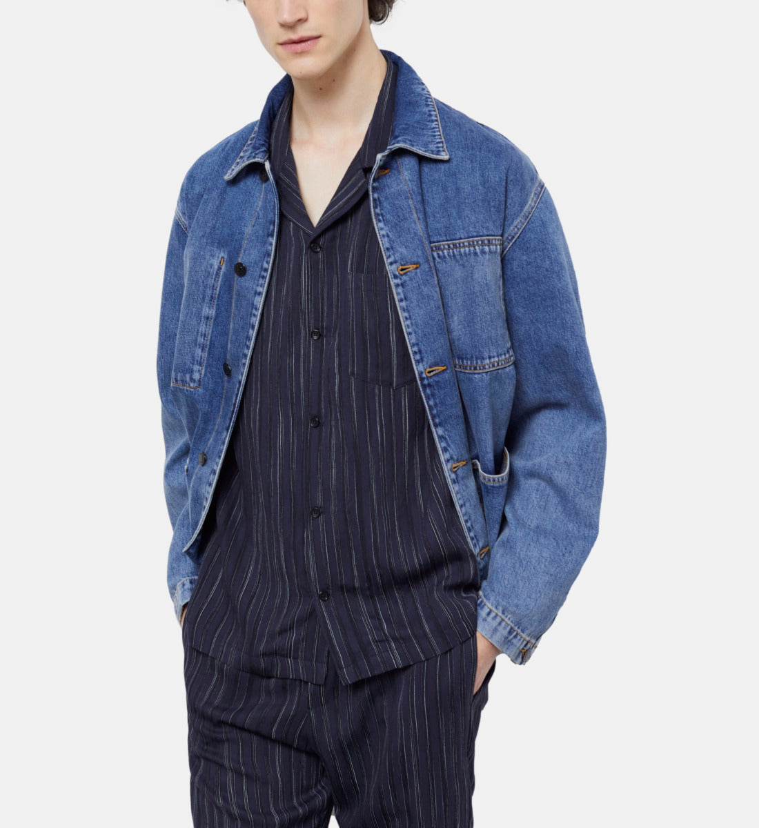 Blue Striped Shirt | Men | Dark Navy x Ecru