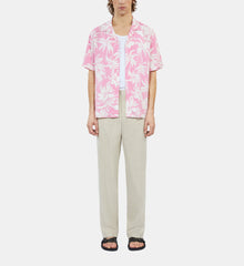 Palm Tree Print Short Sleeve Shirt | Men | Pink x White