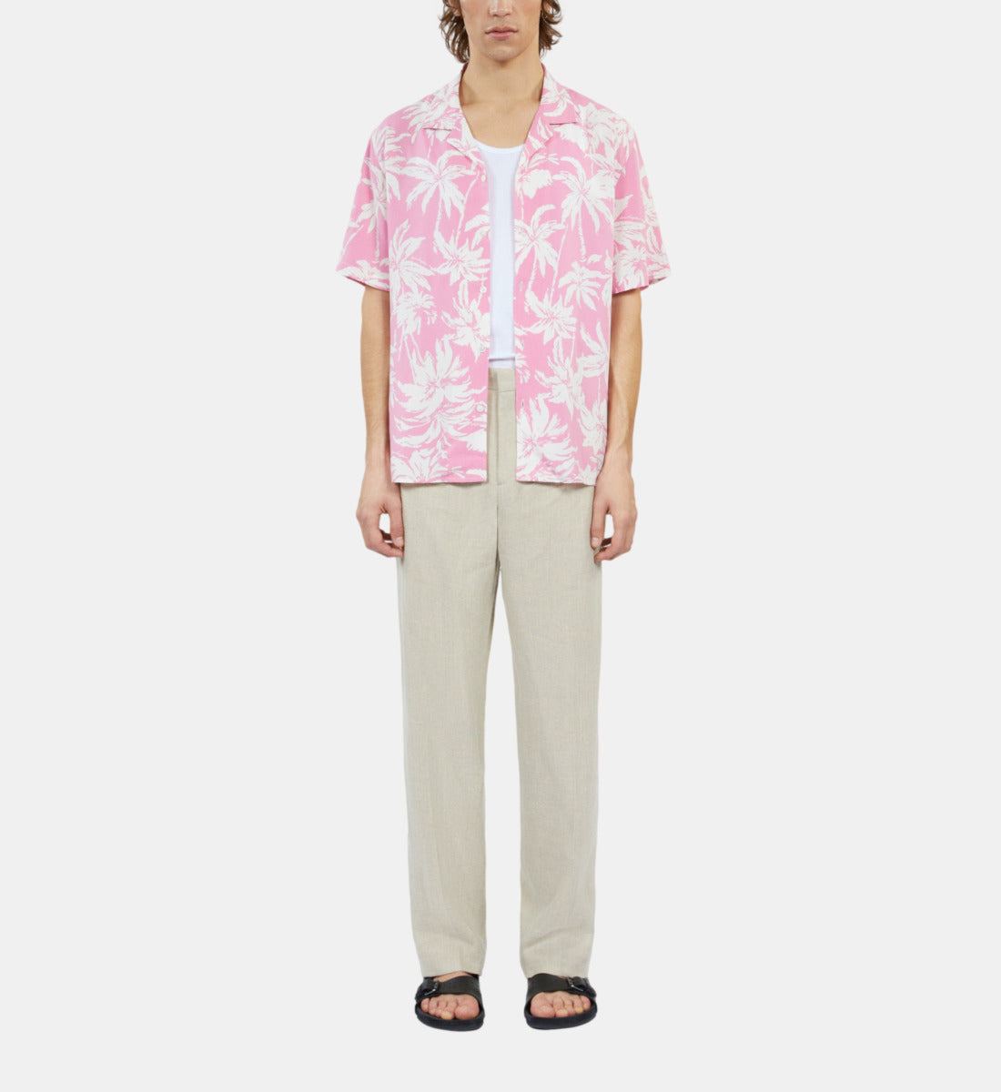 Palm Tree Print Short Sleeve Shirt | Men | Pink x White