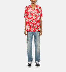 Palm Tree Print Short Sleeve Shirt | Men | Red x White